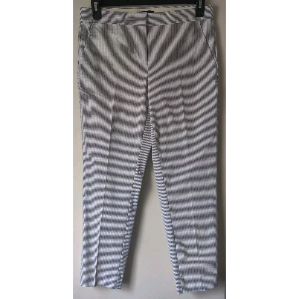 J.Crew Women's Striped Cotton Ankle Pants Size 6 Blue/White Mid Rise Lightweight